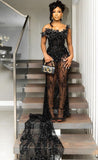 Gorgeous Mermaid Strapless For Black People Prom Dresses Sequin Beaded Crystals Long Formal Evening Party Gown HZ0311