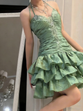 Vintage Sheath Halter Green Halter Drop Waist Hoco Gowns Short Birthday Dress Homecoming Dresses Hoco Gown HZ0311