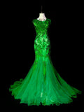 Vintage Mermaid Scoop Neck Green Lace Appliques Senior Prom Dresses High School Long Formal Dress HZ0311