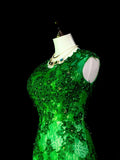 Vintage Mermaid Scoop Neck Green Lace Appliques Senior Prom Dresses High School Long Formal Dress HZ0311