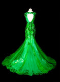 Vintage Mermaid Scoop Neck Green Lace Appliques Senior Prom Dresses High School Long Formal Dress HZ0311