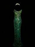 Vintage Mermaid Spaghetti Straps Green Sequin With Beads Bodice College Formal Outfit Long Prom Graduation Dresses For Teens HZ0311