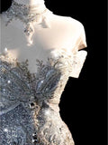 Princess Long Wedding Gowns Mermaid Off The Shoulder White Sequins For Bride With Sleeves Train Bridal Dresses HZ0311