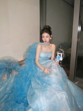 Modest Ball Gown Strapless Ice Blue With Long Cape Tiered Layered Prom Dress Aesthetic Long Graduation Evening Outfits HZ0311