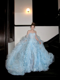Modest Ball Gown Off The Shoulder Blue Organza With Long Cape Sleeves Tiered Layered Prom Dress Aesthetic Long Graduation Evening Outfits HZ0311