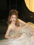 Shimmer Mermaid Silver Sequin Wedding Dress With Beads Pleated Fairytale Brides Gown Wedding Dresses HZ0311