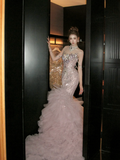 Luxury Mermaid Jewel Neck Pink Tulle With Corset Fitted Back Beaded Bodice Prom Dresses Aesthetic Long Graduation Evening Outfits HZ0311