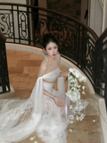 Simple Mermaid Off The Shoulder Tulle White Wedding Dress With Pleated Ruched Fairytale Brides Gown Wedding Dresses HZ0311