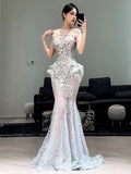 Sparkly Mermaid Sweetheart Silver Sequin Long Prom Dresses Senior Graduation Dance Evening Outfits HZ0311