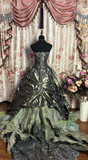 Green Strapless A-Line Satin Lace Long Evening Dress Birthday Ball Gown, HZ0427