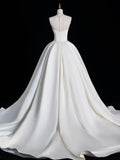 Modest Ball Gown Sweetheart White Satin With Pleated Wedding Dress Long Fairytale Autumn Bridal Dresses HZ0311