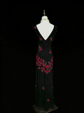 Vintage Mermaid V Neck Black With Beads Bodice College Formal Outfit Long Prom Graduation Dresses For Teens HZ0311