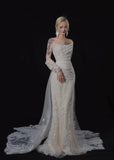Romantic Long Wedding Dresses White Mermaid Strapless Lace Long Wedding Dress For Brides Fitted With Train Bridal Gowns HZ0311