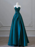 A-Line Sweetheart Satin Navy Blue Long Prom Dress Satin Long Formal Evening Dress HZ0311