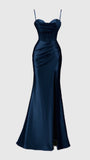 Navy Blue Mermaid Prom Dress Aesthetic Spaghetti Straps With Slit Long Prom Dresses Dark Blue Formal Gown Inspo Evening Outfit HZ0311