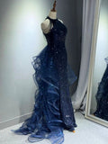 Navy Blue Sequins Long Prom Formal Dress Mermaid Evening Party Dresses HZ0311
