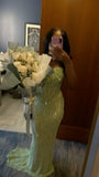 Modest Senior Prom Dresses High Schools Inspiration Mermaid Sweetheart Mint Green Sequin With Slit Semi Formal Grad Long Prom Dress For Teens HZ0311