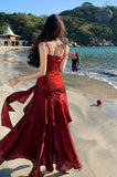 Simple Mermaid Sweetheart Burgundy Prom Dress, Burgundy Party Dress HZ0311