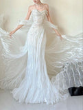 Charming Women's Mermaid Sweetheart Sequins Pleated With Bow-knot Long Wedding Dresses HZ0311
