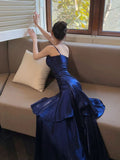 Navy Blue Sweetheart Straps Mermaid Party Dress, Navy Blue Sweetheart Prom Dress For Women HZ0311