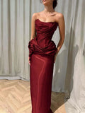 Mermaid Floor Length Strapless Sleeveless Long Prom Dresses Pleated Party Dresses For Women HZ0311