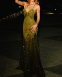 Sexy Mermaid Spaghetti Strap Olive Green Lace Backless Long Prom Dresses Senior Graduation Dance Evening Outfits HZ0311
