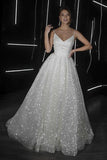 Sparkly A Line Spaghetti Strap White Sequin Long Prom Dresses Senior Graduation Dance Evening Outfits HZ0311