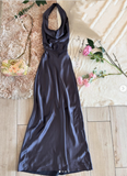 Chic Mermaid Halter Navy Blue Silky Satin Long Formal Fancy Prom Evening Dress Dinner Outfits Classy Party Gowns HZ0311