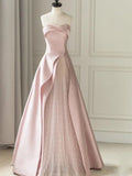 Charming A line Strapless Black Satin Pink Tulle Prom Dresses Vestidos De Dia HZ0311