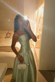Beautiful Sage Green Ball Gowns Strapless Satin Party Dresses Prom Dresses Impress Wedding Guest Dress HZ0311