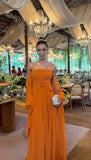 Customized Orange Off Shoulder Shawl Prom Dresses vestidos de noiva Draped Strapless Party Gowns HZ0311