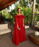 Modest A line Off The Shoulder Red Chiffon Floor Length Senior Prom Dresses Long Formal Party Gowns HZ0311