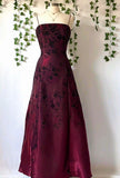 Elegant A Line Spaghetti Strap Burgundy Evening Women Party Dresses Long Formal Prom Dress 16 Birthday Gown HZ0311