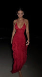 Unique Sheath Spaghetti Straps Burgundy Chiffon Sequins Prom Dresses Long Party Dress Birthday Outfits Prom Gown HZ0311