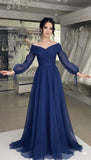 Elegant A line V Neck Royal Blue Winter Long Sleeves Formal Ideas Prom Evening Dress Dinner Outfits Party Gowns For Women HZ0311