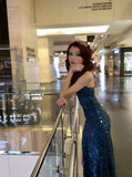 Navy Blue Mermaid Prom Dress Aesthetic Spaghetti Straps Midnight Long Prom Dresses Dark Blue Formal Gown Inspo Evening Outfit HZ0311