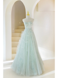 Charming Ball Gown Strapless Mint Green Tulle Long Prom Dresses Impress 20th Birthday Outfits Prom Gown HZ0311