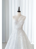 Simple Ball Gown One Shoulder Tulle Lace White Fit And Flare Long Floor Length Pleats Wedding Dress HZ0311