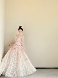 Cute Ball Gown Sweetheart Pink Flowers Long Tulle Quinceanera Dress Sweet 15 16 Dresses HZ0311