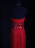 Vintage Sheath Halter 1950s Red Sequined Evening For Women Party Dresses Long Formal Prom Dresses 20th Birthday Gown HZ0311