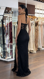 Modest Mermaid Halter Black Lace Split Prom Dresses Inspo For Teens Formal Dress Party Outfits Prom Gowns HZ0311