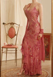 Vintage Mermaid Spaghetti Straps Pink Long Prom Dresses Inspiration Party Dress Prom Gown HZ0311
