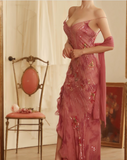 Vintage Mermaid Spaghetti Straps Pink Long Prom Dresses Inspiration Party Dress Prom Gown HZ0311