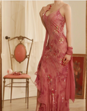 Vintage Mermaid Spaghetti Straps Pink Long Prom Dresses Inspiration Party Dress Prom Gown HZ0311