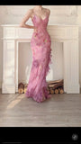 Vintage Mermaid Spaghetti Straps Pink Long Prom Dresses Inspiration Party Dress Prom Gown HZ0311