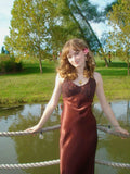 Vintage Mermaid Halter Beaded Sleeveless Wine Red Burgundy Long Satin Prom Dress Inspo Prom Gown HZ0311