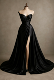 Modest A Line One Shoulder Green With Slit Satin Prom Dresses Long Party Dress Evening Dresses HZ0311