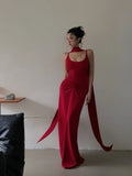 Classy Mermaid Spaghetti Straps Red With Scarf Long Prom Dresses Aesthetic For Teens Formal Dress Party Outfits Prom Gown HZ0311