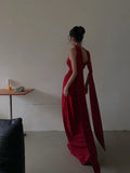 Simple Mermaid Spaghetti Straps Red With Scarf Long Prom Dresses Aesthetic Formal Dress Party Outfits HZ0311