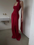 Classy Mermaid Spaghetti Straps Red With Scarf Long Prom Dresses Aesthetic For Teens Formal Dress Party Outfits Prom Gown HZ0311